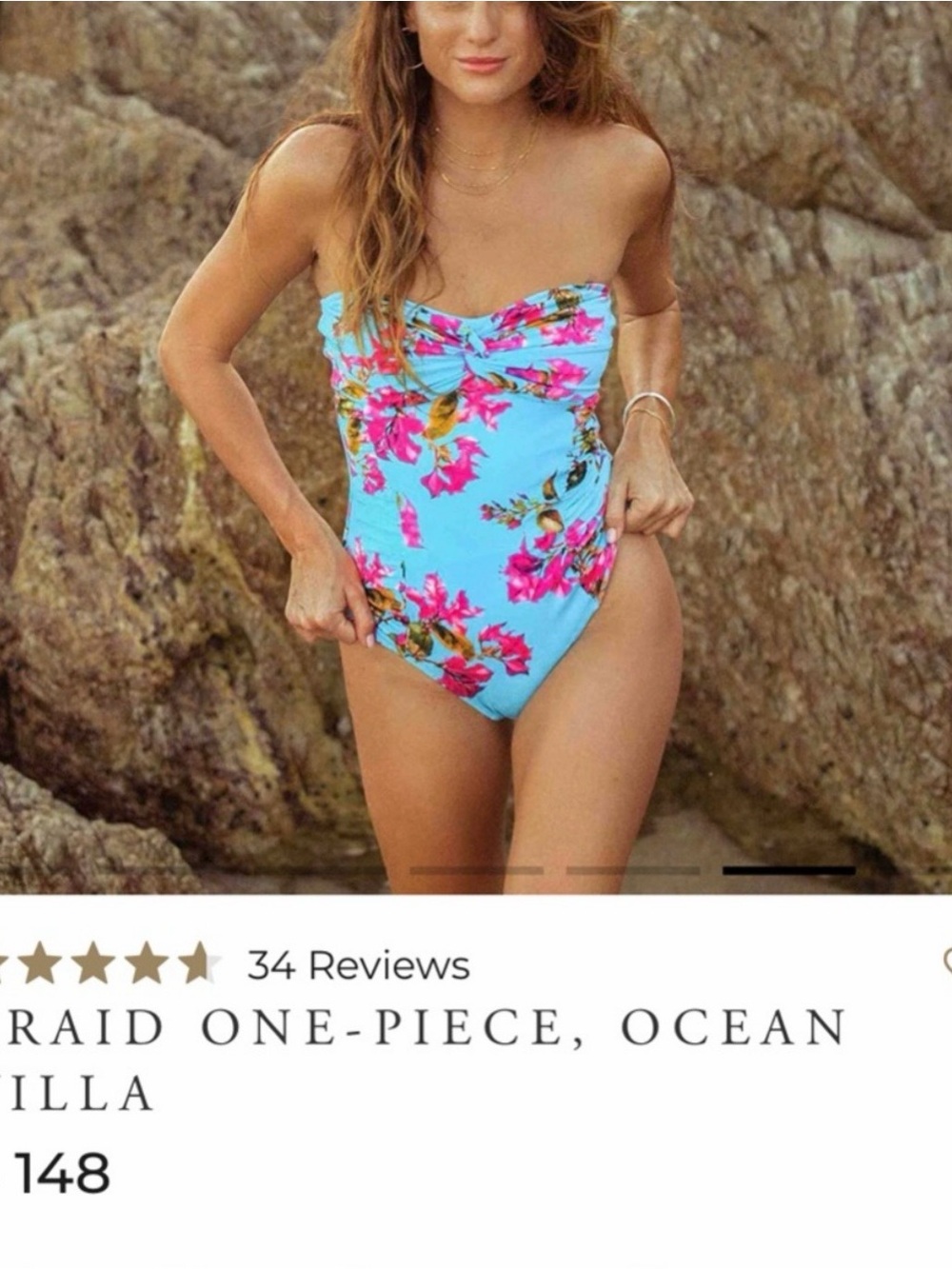 Albion Strapless Floral One-Piece Swimsuit - Light Blue & Pink